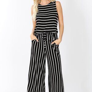 Zenana Black Striped Sleeveless Jumpsuit